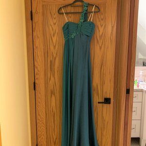 Teal gown with beaded strap